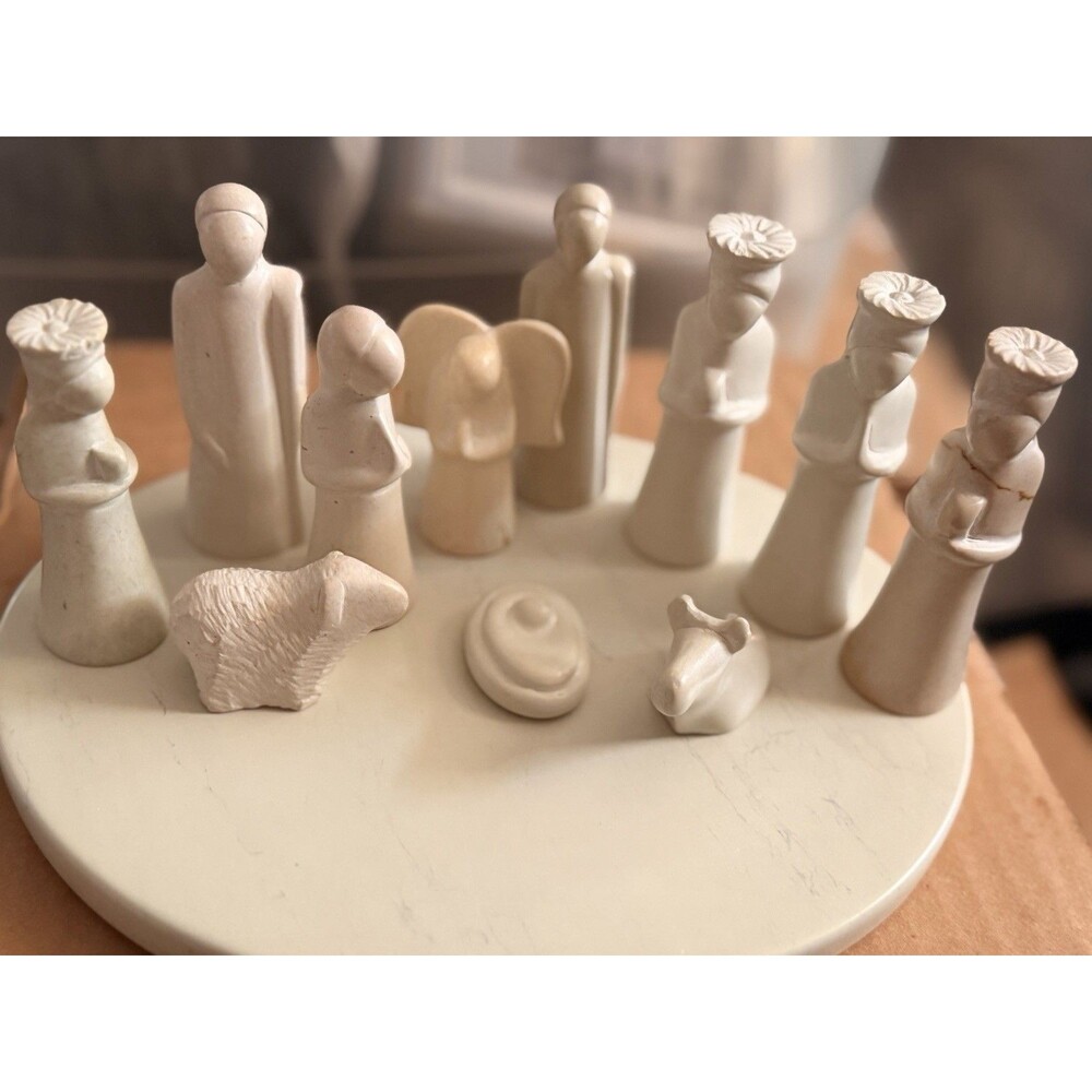 Nativity Scene Soapstone Sculpture 12-Piece Set Christmas Hand Carved
